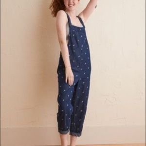 Aerie Denim Embroidered Floral Overalls/Jumpsuit